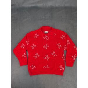 Helen Sue Vintage Ugly Christmas Grannycore Red Silver Bow Sweater Small